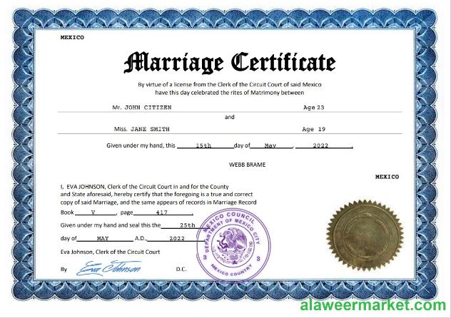 Mexico marriage certificate Word and PDF template